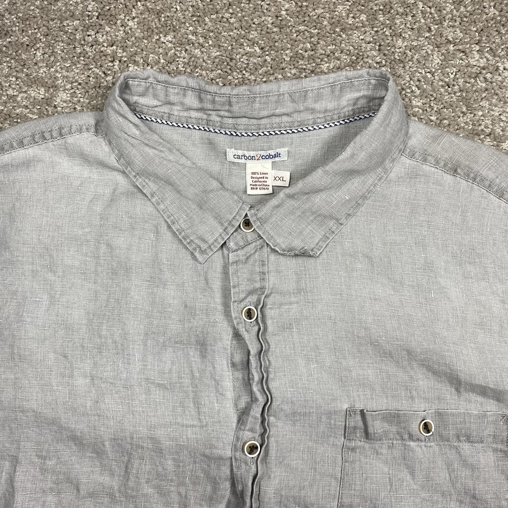 Carbon2Cobalt Mens XXL Gray 100% Linen Short Sleeve Button Up Shirt 133721